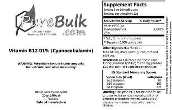 PureBulk.com Vitamin B12 01% (Cyanocobalamin) - 