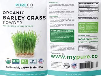 PureCo Organic Barley Grass Powder - supplement