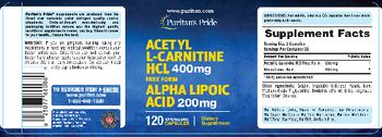 Puritan's Pride Acetyl L-Cartine HCL Free Form Alpha Lipoic Acid - supplement