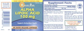 Puritan's Pride Premium Alpha Lipoic Acid 100 mg - supplement