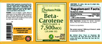 Puritan's Pride Beta-Carotene 7,500 mcg - vitamin supplement