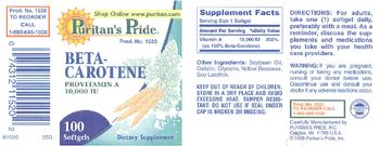 Puritan's Pride Beta-Carotene Provitamin A 10,000 IU - vitamin supplement