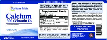 Puritan's Pride Calcium 600 + Vitamin D3 - supplement