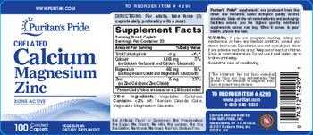Puritan's Pride Chelated Calcium Magnesium Zinc - vegetarian supplement