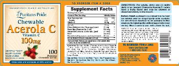 Puritan's Pride Chewable Acerola C 100 mg Sweet & Tangy Berry Flavor - vegetarian vitamin supplement