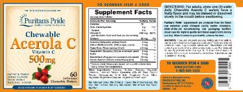 Puritan's Pride Chewable Acerola C 500 mg Sweet & Tangy Berry Flavor - vegetarian vitamin supplement