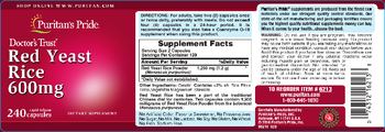 Puritan's Pride Doctor's Trust Red Yeast Rice 600 mg - supplement
