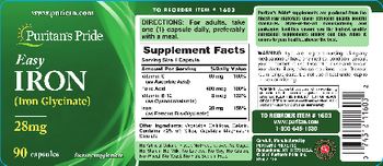 Puritan's Pride Easy Iron (Iron Glycinate) 28 mg - supplement
