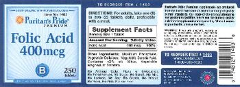 Puritan's Pride Folic Acid 400 mcg - vegetarian supplement