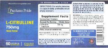 Puritan's Pride L-Citrulline Free Form 750 mg - amino acid supplement
