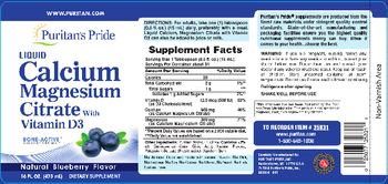 Puritan's Pride Liquid Calcium, Magnesium Citrate With Vitamin D3 Natural Blueberry Flavor - supplement