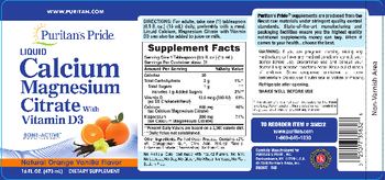 Puritan's Pride Liquid Calcium, Magnesium Citrate With Vitamin D3 Natural Orange Vanilla Flavor - supplement