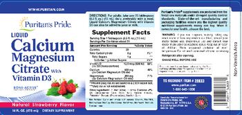 Puritan's Pride Liquid Calcium, Magnesium Citrate With Vitamin D3 Natural Strawberry Flavor - supplement