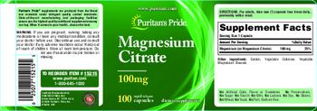 Puritan's Pride Magnesium Citrate 100 mg - supplement