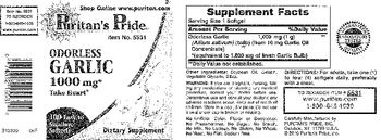 Puritan's Pride Odorless Garlic 1000 mg - supplement