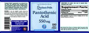 Puritan's Pride Pantothenic Acid 550 mg - b vegetarian vitamin supplement
