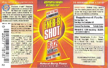 Puritan's Pride Premium Ener-B Shot B-12 5000 mcg Natural Berry Flavor - vegetarian supplement