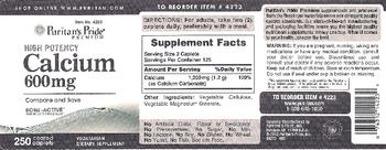 Puritan's Pride Premium High Potency Calcium 600 mg - supplement