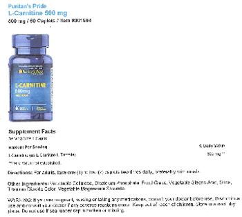 Puritan's Pride Premium L-Carnitine 500 mg - supplement