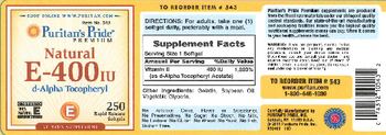 Puritan's Pride Premium Natural E-400 IU D-Alpha Tocopheryl - vitamin supplement