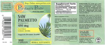 Puritan's Pride Saw Palmetto Serenoa repens 450 mg - herbal supplement
