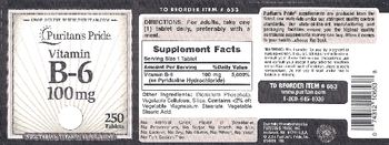 Puritan's Pride Vitamin B-6 100 mg - vegetarian vitamin supplement