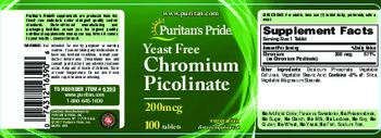 Puritan's Pride Yeast Free Chromium Picolinate 200 mcg - supplement