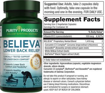 Purity Products Believa Lower Back Relief - supplement