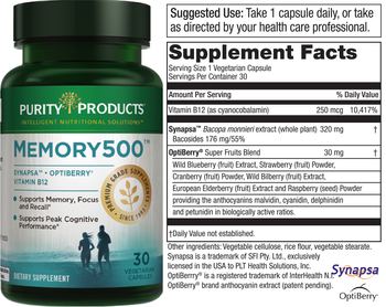 Purity Products Memory500 - supplement
