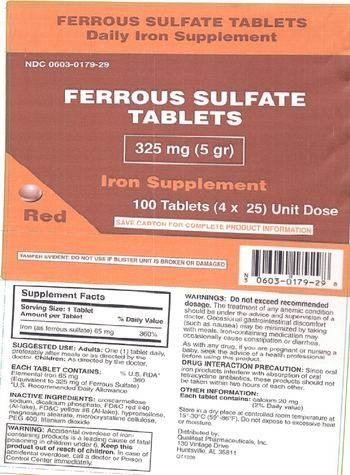 Qualitest Ferrous Sulfate Tablets 325 mg - iron supplement
