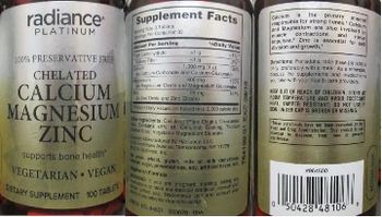 Radiance Plantinum Chelated Calcium Magnesium Zinc - supplement