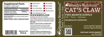 Remedys Nutrition Cat's Claw 1000 mg - supplement
