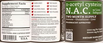 Remedys Nutrition N-Acetyl Cysteine N.A.C. w/Liver Safeguard 1000 mg - supplement