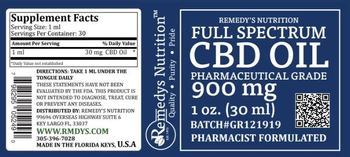 Remedys Nutriton Full Spectrum CBD Oil 900 mg - supplement