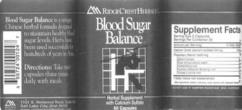 RidgeCrest Herbals Blood Sugar Balance - herbal supplement