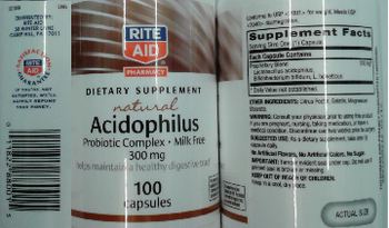 Rite Aid Pharmacy Natural Acidophilus 300 mg - supplement