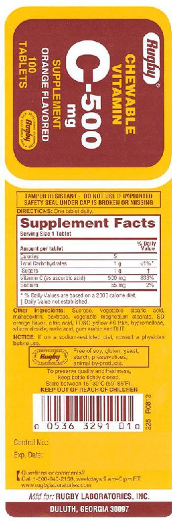 Rugby Chewable Vitamin C-500 mg Orange Flavor - supplement