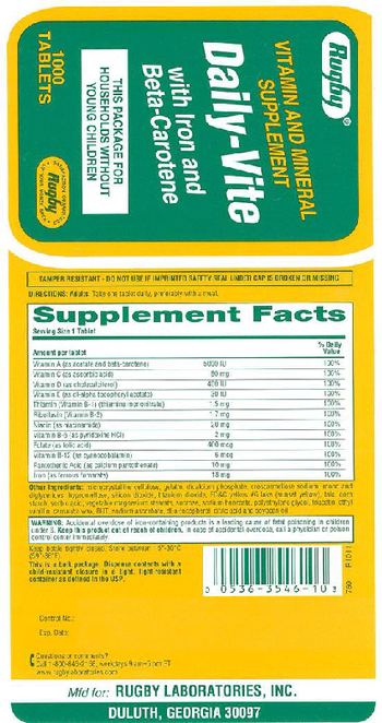 Rugby Daily-Vite With Iron And Beta-Carotene - vitamin and mineral supplement