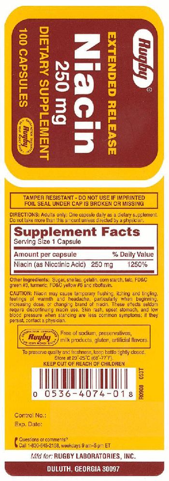Rugby Extended Release Niacin 250 mg - supplement