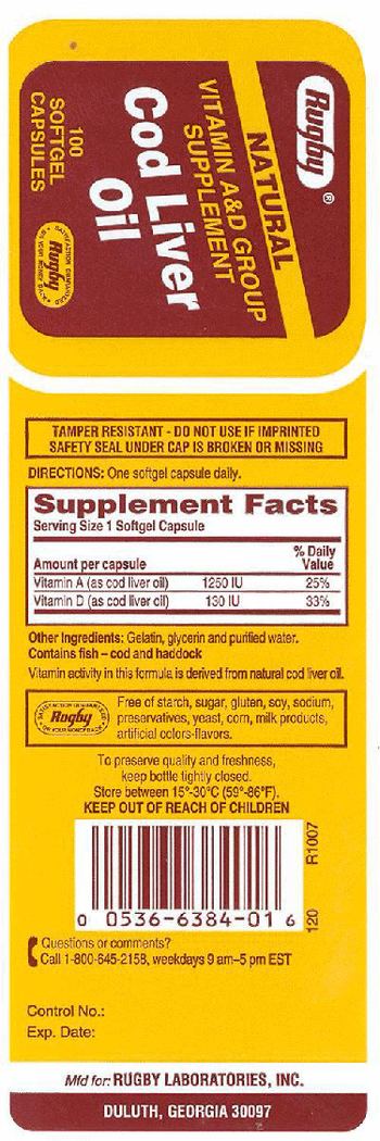 Rugby Natural Cod Liver Oil - vitamin ad group supplement