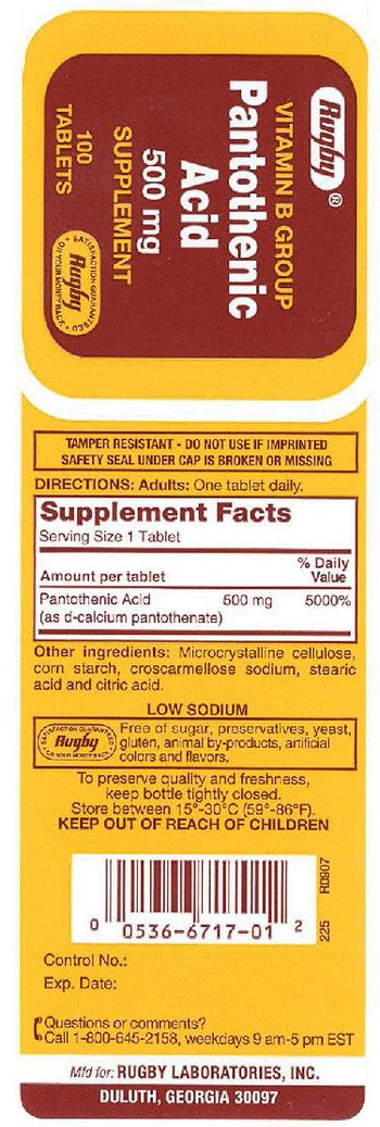 Rugby Pantothenic Acid 500 mg - supplement