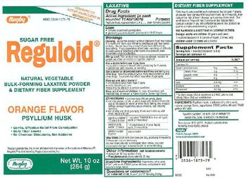 Rugby Sugar Free Reguloid Psyllium Husk Orange Flavor - natural vegetable bulkforming laxative powder 7 fiber supplement