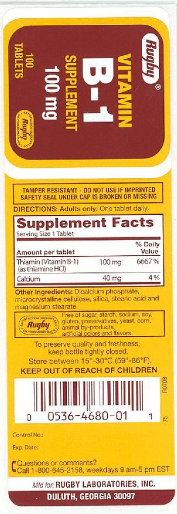 Rugby Vitamin B-1 100 mg - supplement