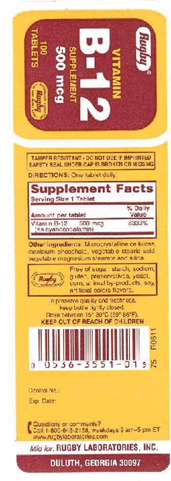 Rugby Vitamin B-12 500 mcg - supplement