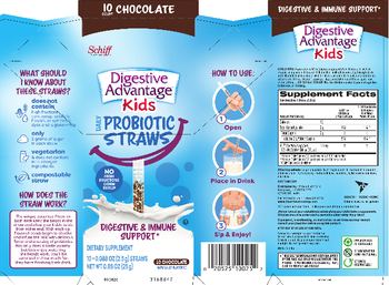 Schiff Digestive Advantage Kids Daily Probiotic Straws Chocolate - supplement
