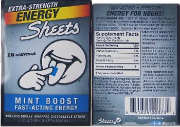 Sheets Brand Extra Strength Energy Sheets Mint Boost - supplement