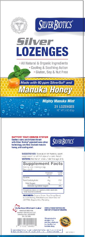 Silver Biotics Silver Lozenges Mighty Manuka Mint - 