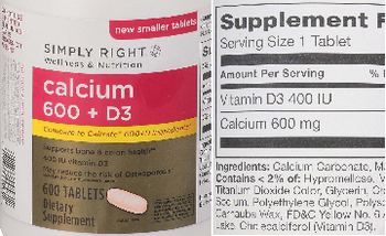 Simply Right Calcium 600 + D3 - supplement