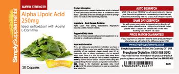 Simply Supplements Alpha Lipoic Acid 250 mg - 