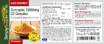 Simply Supplements High Potency Curcumin 12000 mg C3 Complex - 